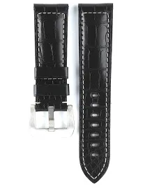 BRACELET CUIR ALLIGATOR NOIR COUTURE ECRUE POUR MONTRE PANERAI