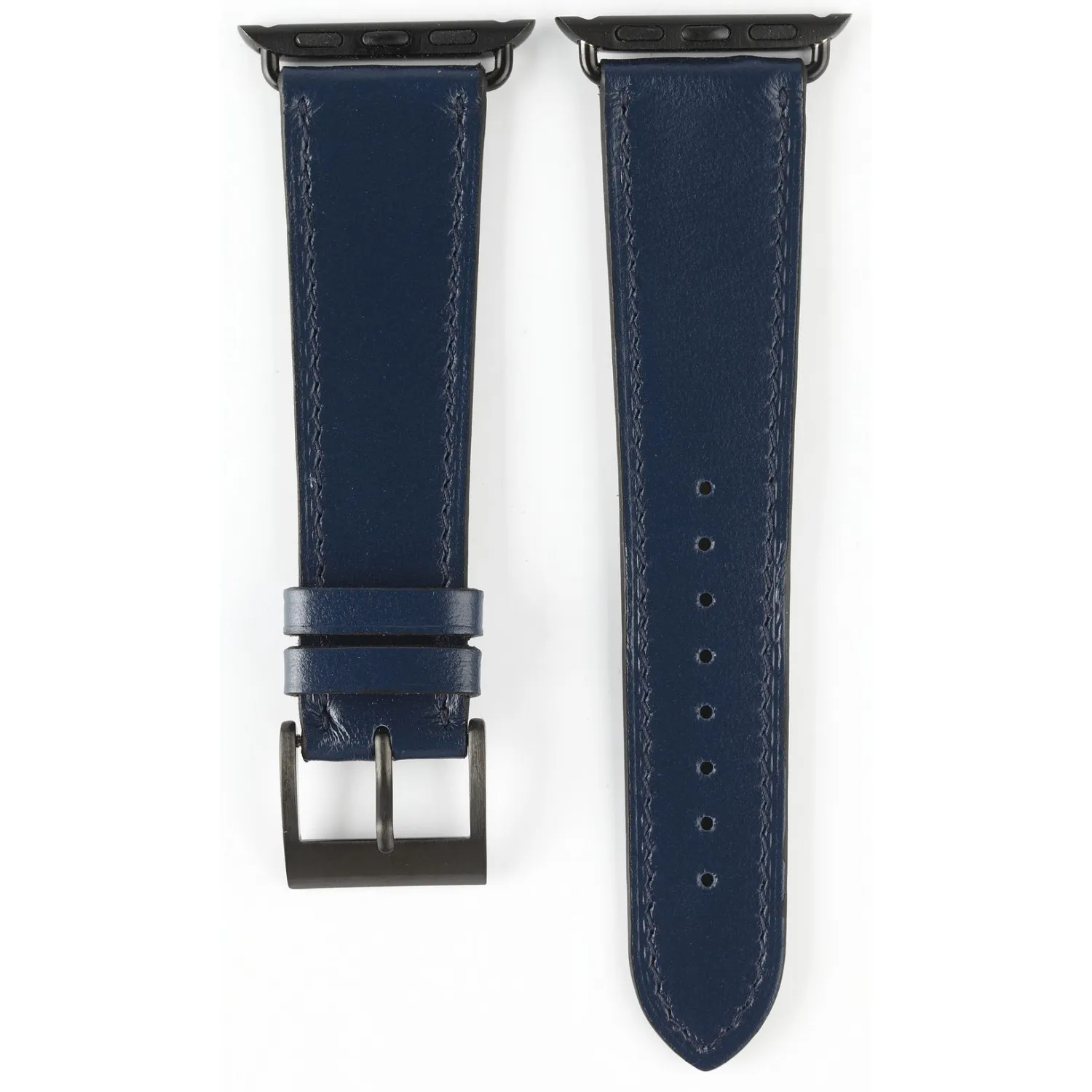 BRACELET MONTRE APPLE WATCH CUIR BLEU / ADAPTATEUR PVD NOIR