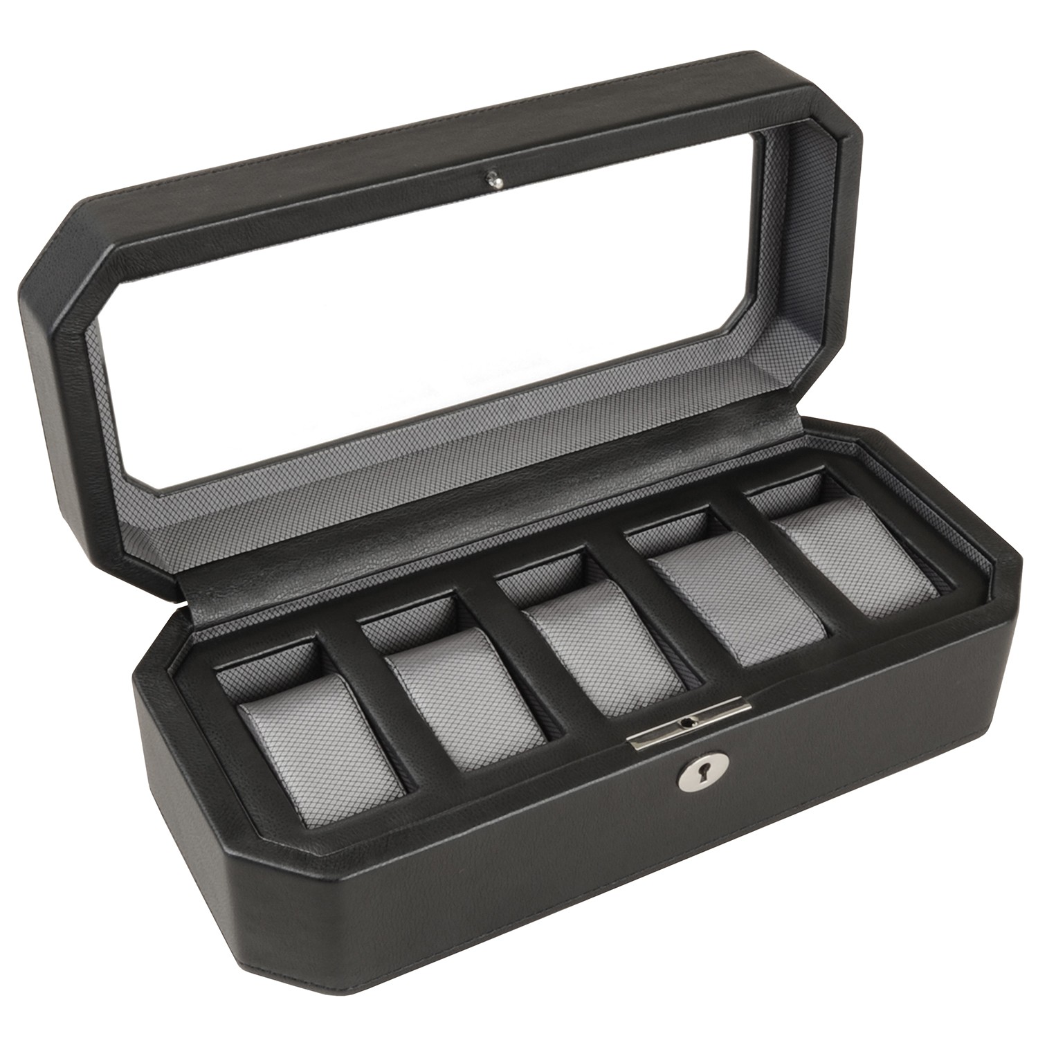 COFFRET POUR 5 MONTRES VITRE NOIR / GRIS COFFRET POUR 5 MONTRES VITRE NOIR / GRIS