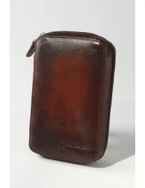 ETUI 2 MONTRES CUIR PATINE MARRON