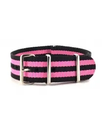 BRACELET NATO NOIR ET ROSE - NATO NYLON