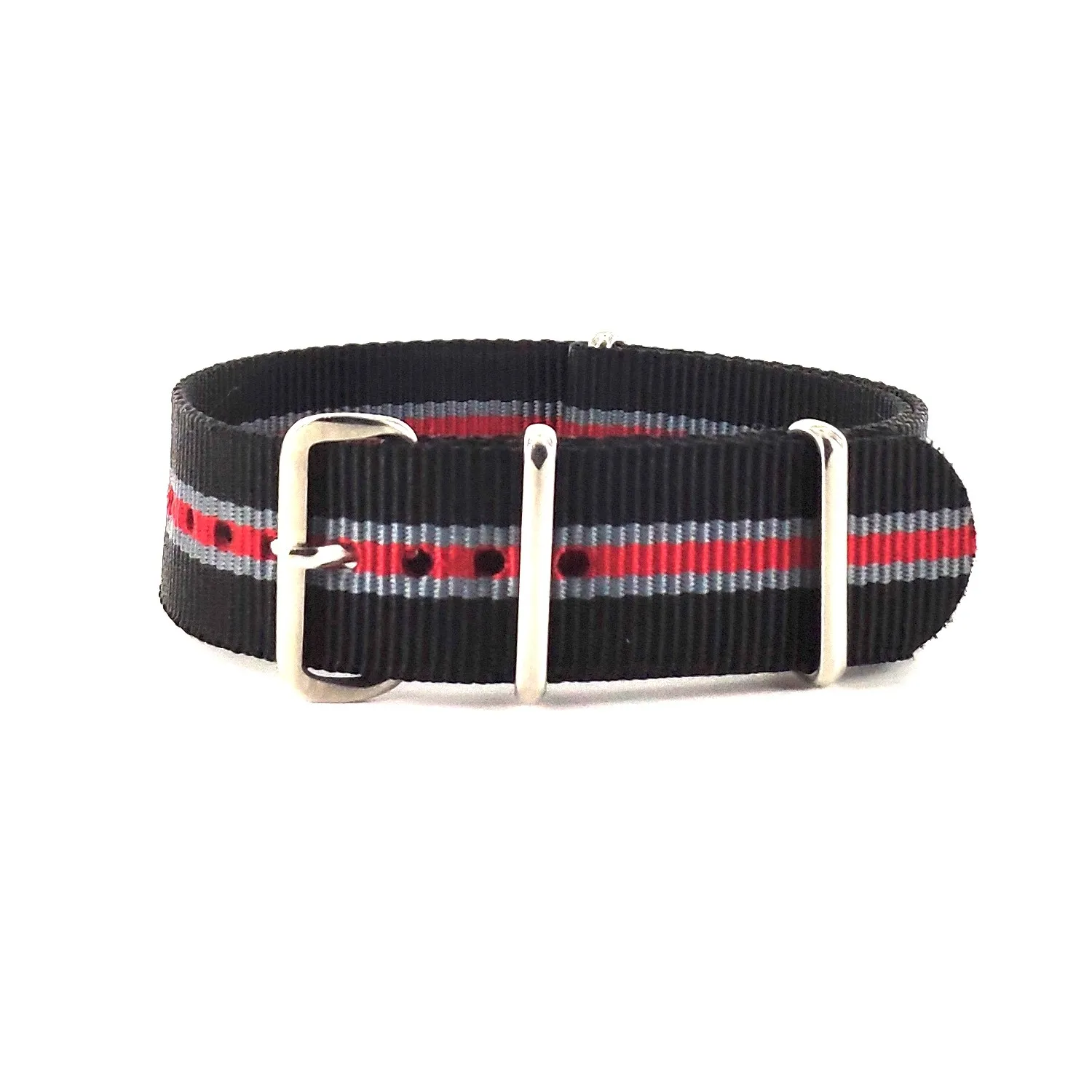 BRACELET NATO NOIR GRIS ROUGE - NATO NYLON BRACELET NATO NOIR GRIS ROUGE - NATO NYLON
