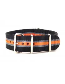 BRACELET NATO NOIR GRIS ORANGE - NATO NYLON