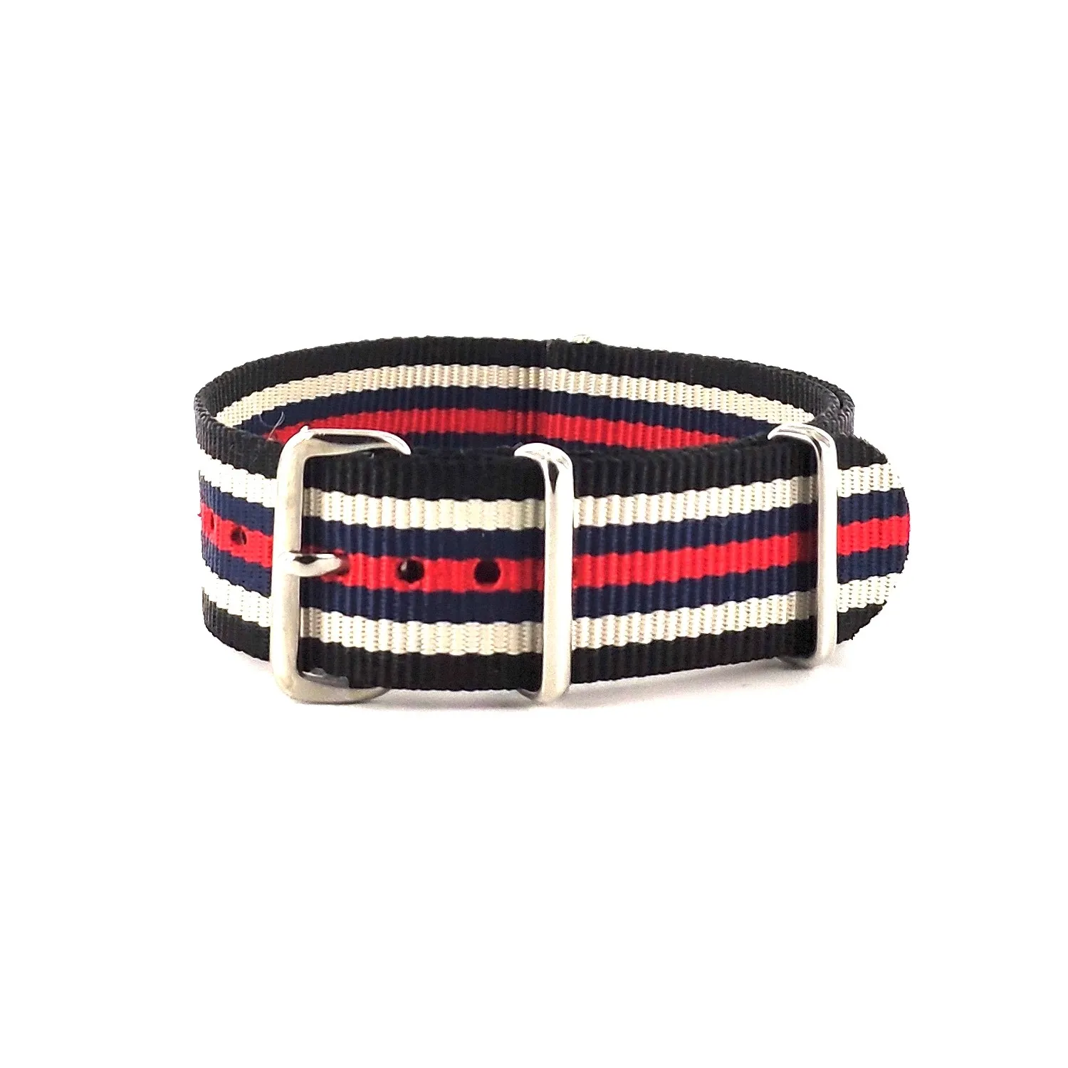 BRACELET NATO NOIR BLANC MARINE ROUGE - NATO NYLON