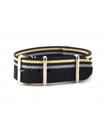 BRACELET NATO NOIR LISERETS MIEL GRIS - NATO NYLON