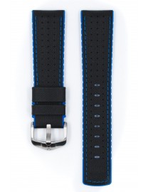 BRACELET MONTRE VEAU ETANCHE EFFET TOILE NOIR / BLEU