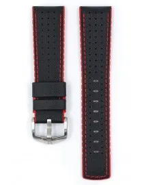 BRACELET MONTRE VEAU ETANCHE EFFET TOILE NOIR / ROUGE