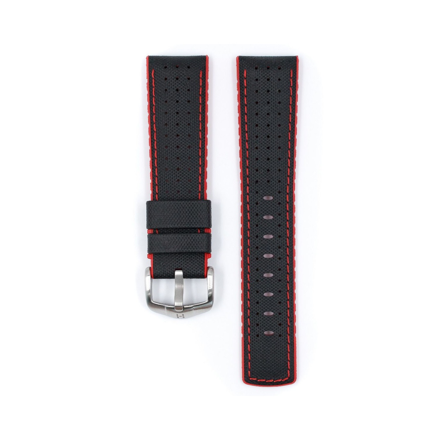 BRACELET MONTRE VEAU ETANCHE EFFET TOILE NOIR / ROUGE BRACELET MONTRE VEAU ETANCHE EFFET TOILE NOIR / ROUGE