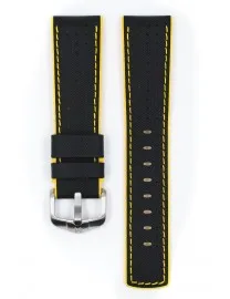 BRACELET MONTRE VEAU ETANCHE EFFET TOILE NOIR / JAUNE