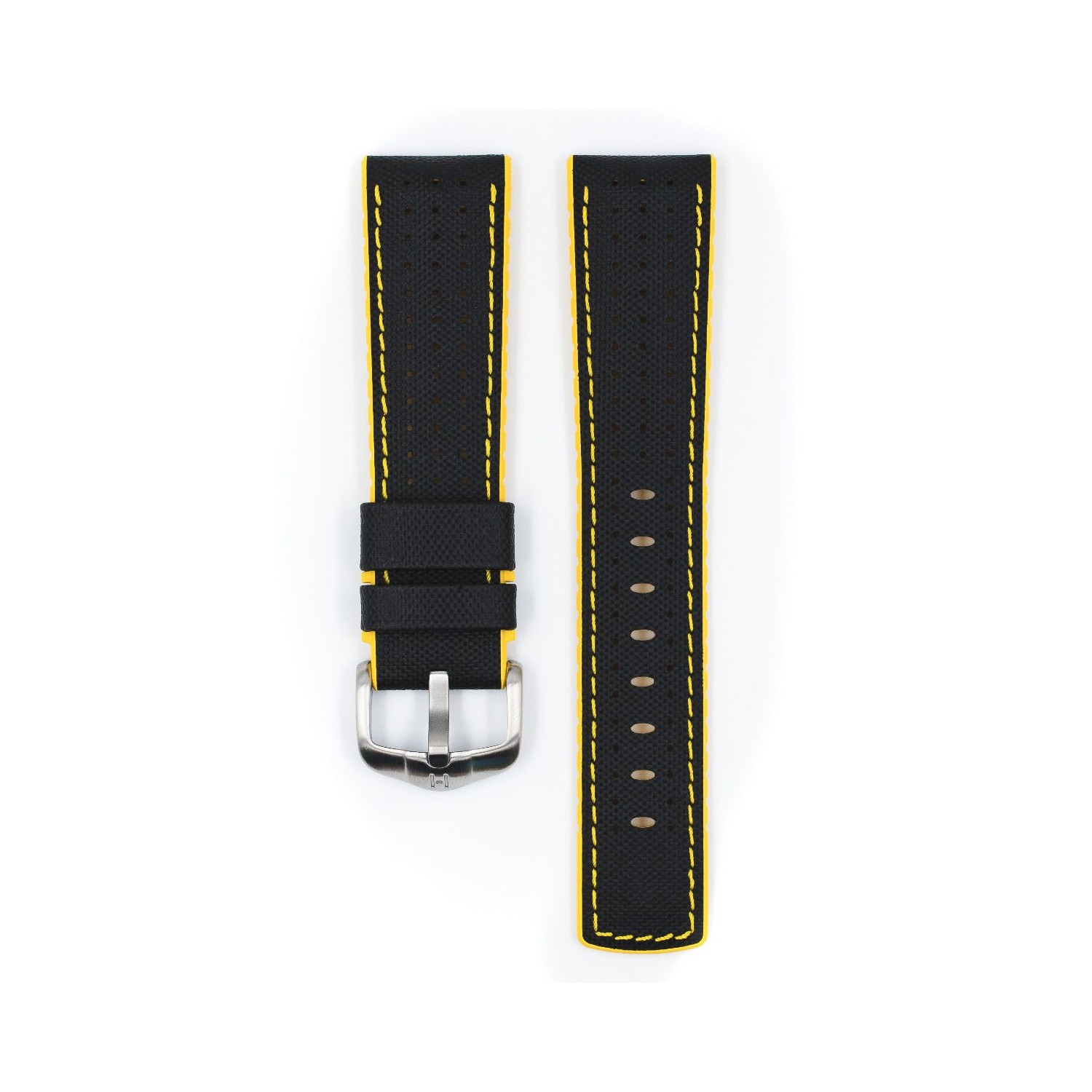 BRACELET MONTRE VEAU ETANCHE EFFET TOILE NOIR / JAUNE BRACELET MONTRE VEAU ETANCHE EFFET TOILE NOIR / JAUNE
