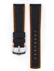 BRACELET MONTRE VEAU ETANCHE EFFET TOILE NOIR / ORANGE