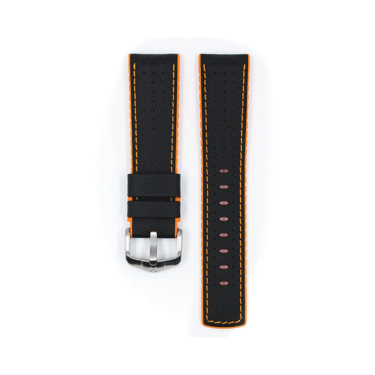 BRACELET MONTRE VEAU ETANCHE EFFET TOILE NOIR / ORANGE BRACELET MONTRE VEAU ETANCHE EFFET TOILE NOIR / ORANGE