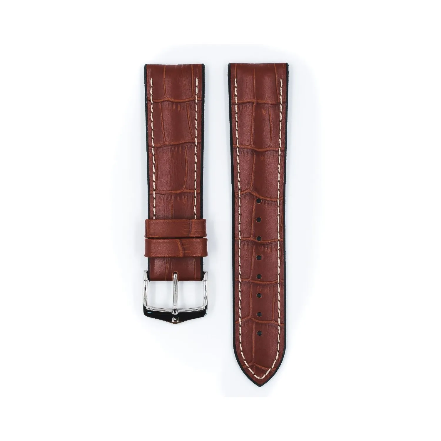 BRACELET MONTRE VEAU ALLIGATOR ETANCHE COGNAC COUTURE ECRUE