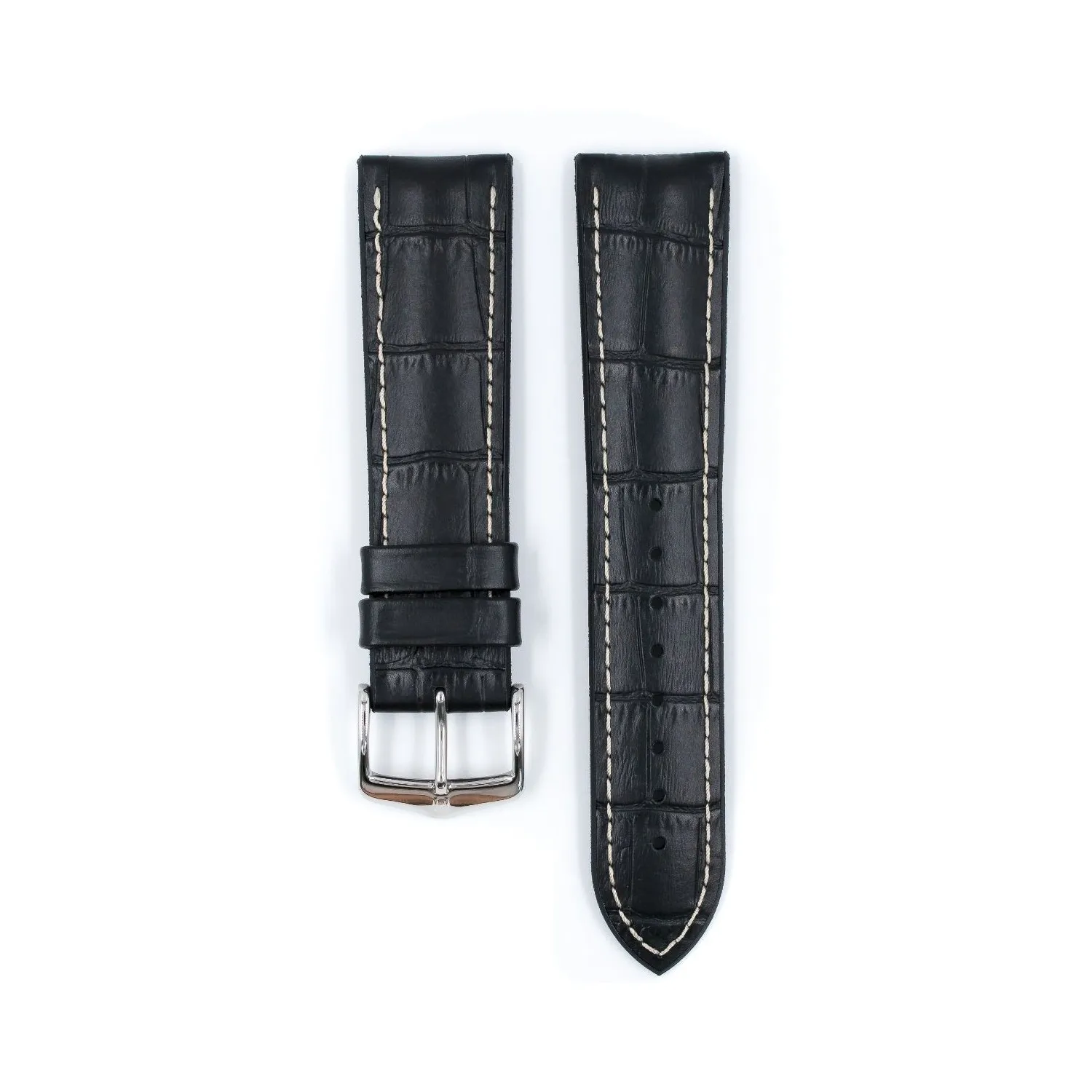 BRACELET MONTRE VEAU ALLIGATOR ETANCHE NOIR COUTURE ECRUE