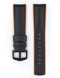 BRACELET MONTRE VEAU CARBONE ETANCHE NOIR / ORANGE
