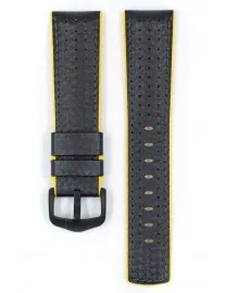 BRACELET MONTRE VEAU CARBONE ETANCHE NOIR / JAUNE