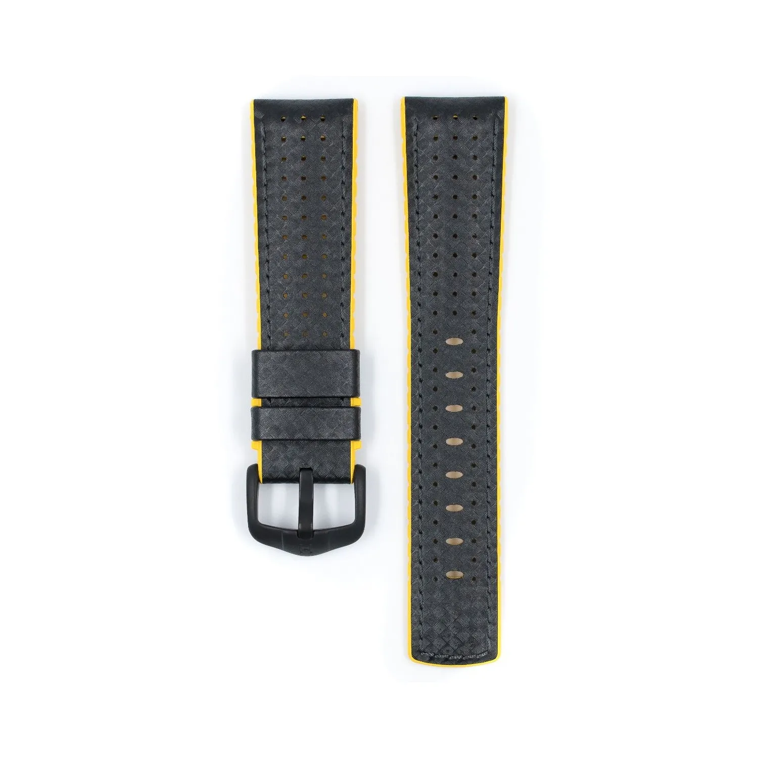 BRACELET MONTRE VEAU CARBONE ETANCHE NOIR / JAUNE BRACELET MONTRE VEAU CARBONE ETANCHE NOIR / JAUNE