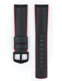 BRACELET MONTRE VEAU CARBONE ETANCHE NOIR / ROUGE