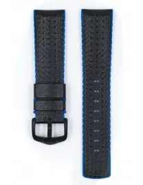 BRACELET MONTRE VEAU CARBONE ETANCHE NOIR / BLEU