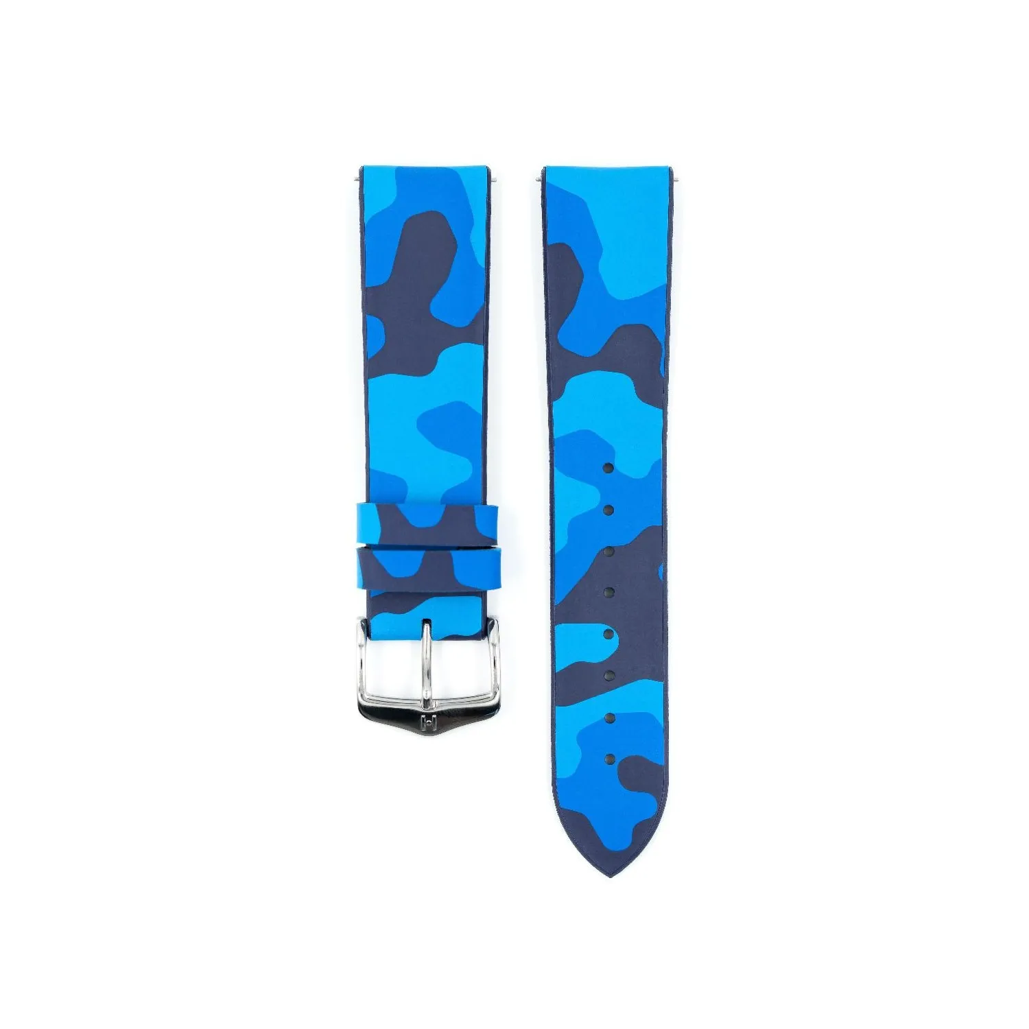 BRACELET MONTRE HIRSCH CAOUTCHOUC CAMOUFLAGE BLEU