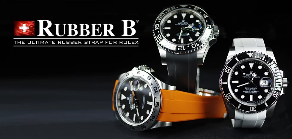 Bracelet Rubber b pour Rolex. Bracelet montre caoutchouc de couleur Rubber B monté sur 3 Rolex