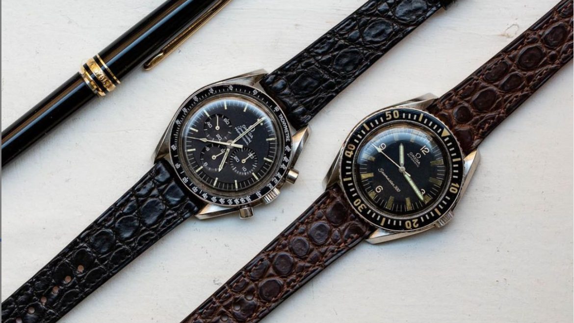 Bracelet Montre Alligator Ecailles Rondes Omega Speedmaster/Seamaster Vintage
