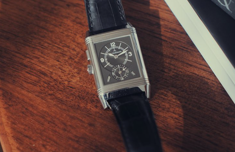 Bracelet Montre Alligator Noir Jaeger LeCoultre Reverso Dual Time