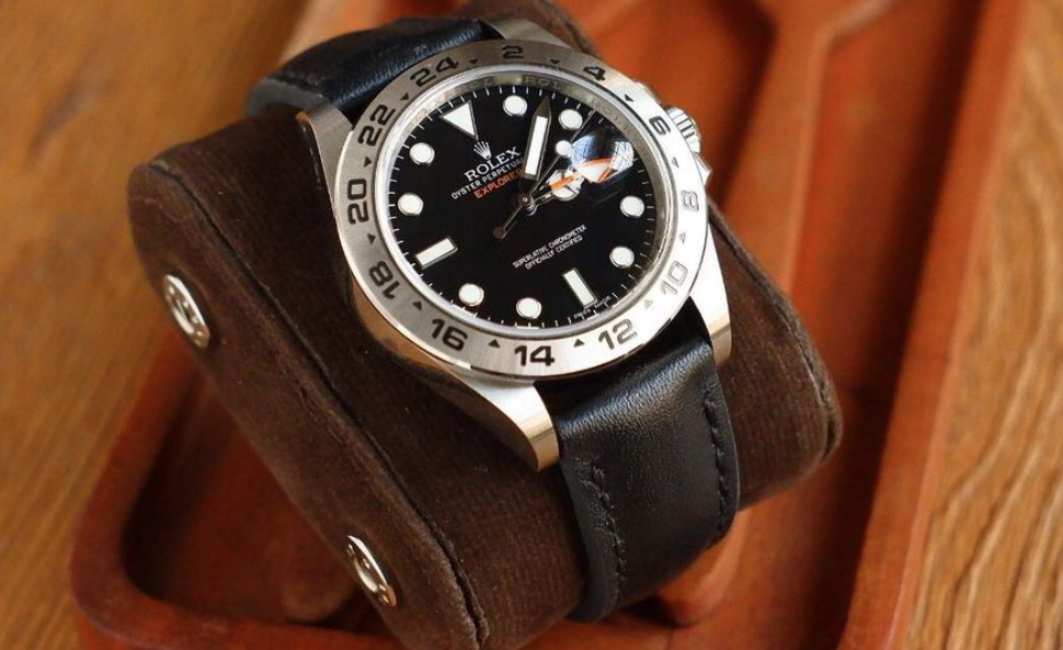 Bracelet Montre Veau Bombé Noir Rolex Explorer II Ref 216570