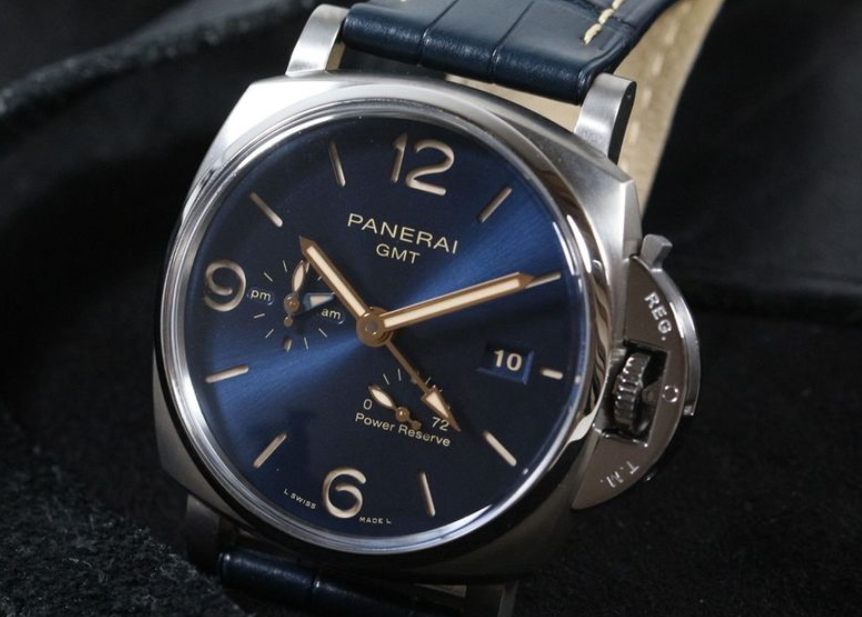 Bracelet Montre Alligator Bleu Panerai Luminor 44 MM GMT Cadran Bleu