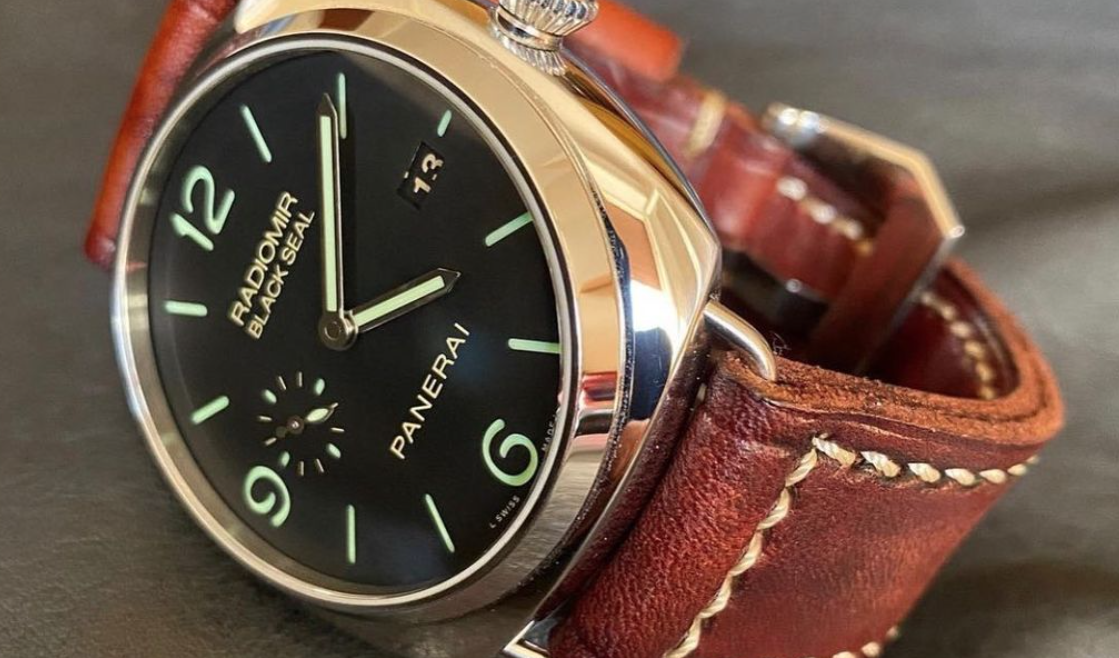 Bracelet de montre en cuir de veau "cognac ecrue" pour montre de marque Panerai Luminor 44 MM - Modèle PAM111