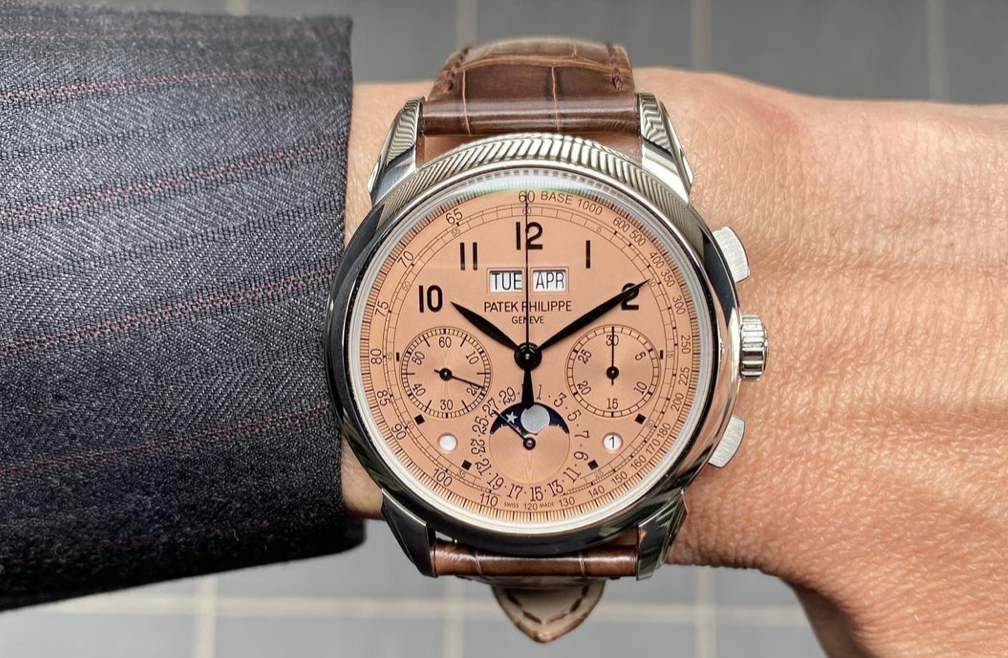 Bracelet de montre en cuir d'alligator marron pour marque Patek Philippe, modèle Chronographe Quantième Perpetuel Ref 5270P