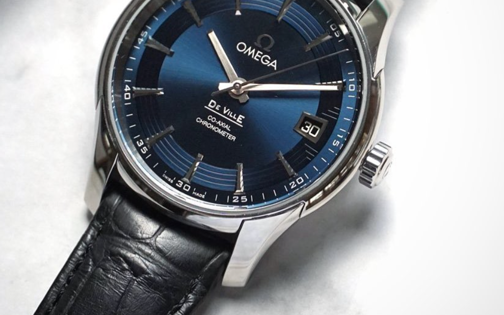 Bracelet de montre en cuir d'alligator noir Omega De Ville Co-Axial 