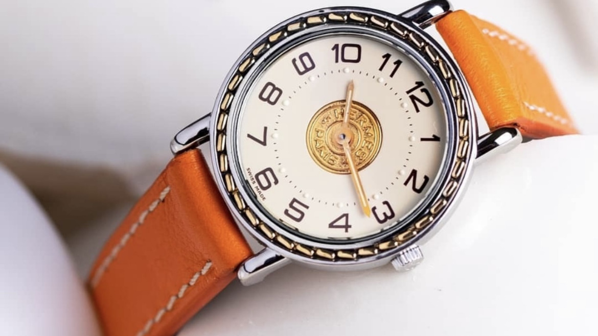 Bracelet Montre Veau Sellier Orange Ecrue Montre Hermès Sellier