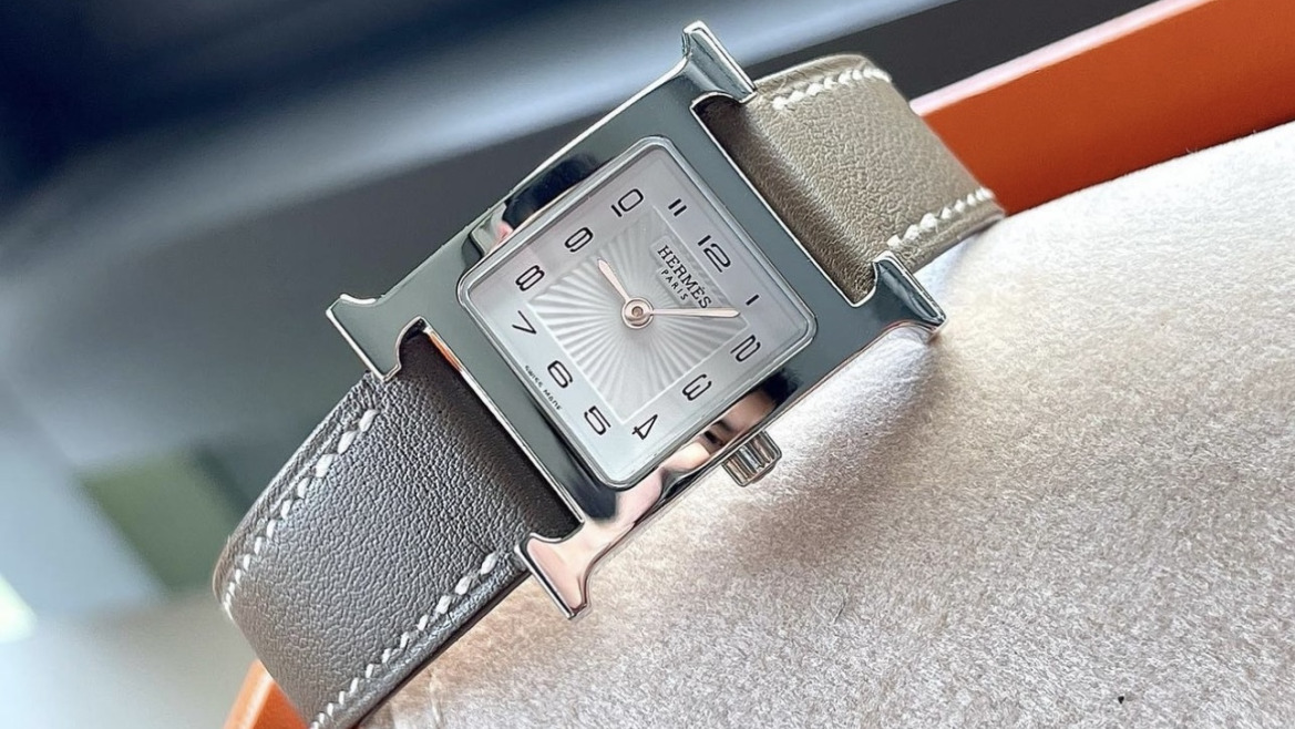 Bracelet Montre Veau Sellier Taupe Ecrue Hermès Heure H