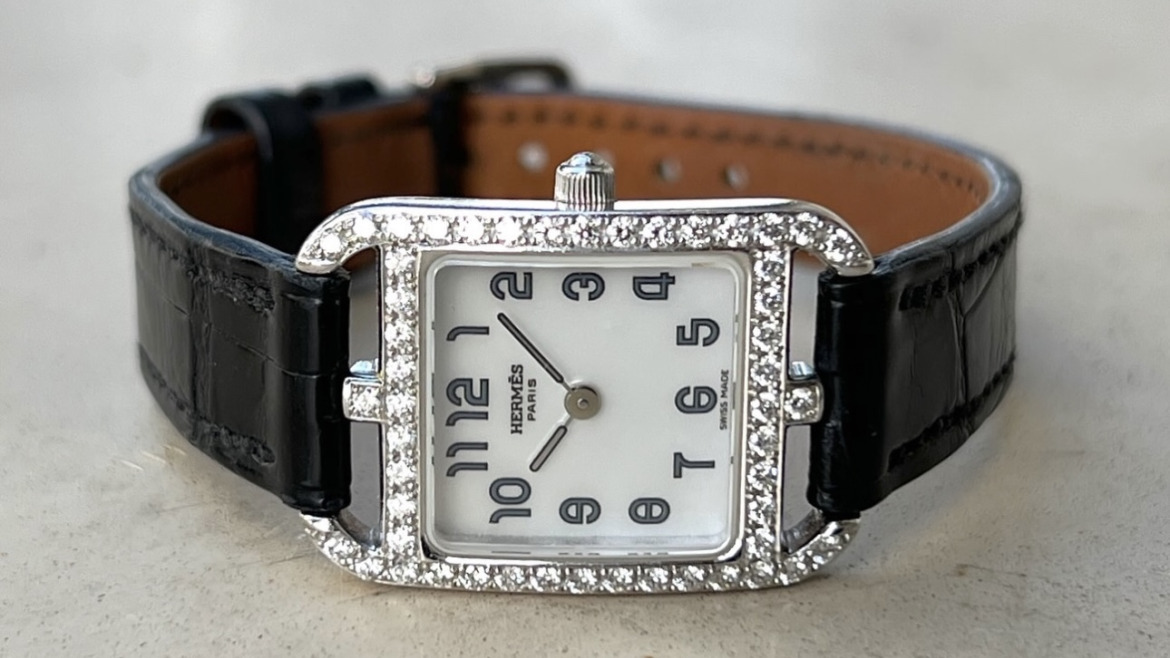 Bracelet de Montre Alligator Noir Hermès Cape Cod Diamants