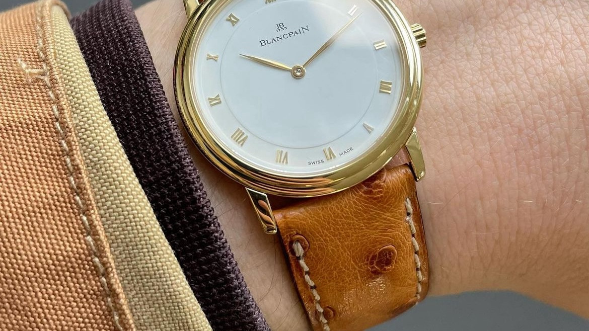 Bracelet Montre Autruche Gold Ecrue Blancpain Villeret Or Jaune