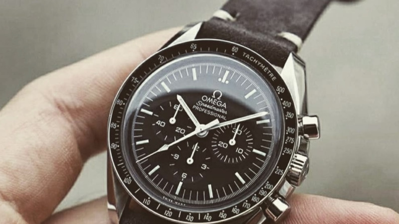 Bracelet Montre Ethnic Veau Nubuck Marron Couture Ecrue - Omega Speedmaster Professional 