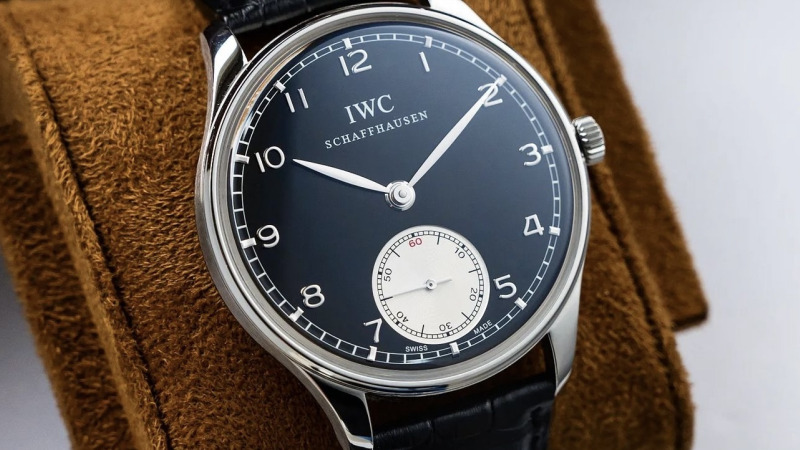 Bracelet Montre Alligator Noir - IWC Portugieser Reverse Panda