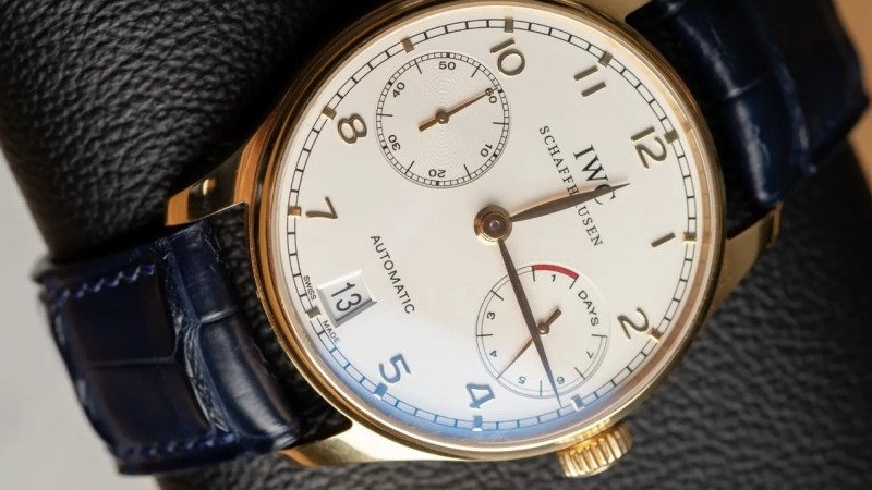 Bracelet Montre Alligator Bleu Marine - IWC Portugaise