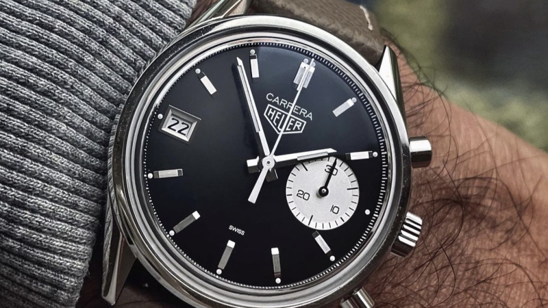 Bracelet Montre Veau Grainé Taupe Ecrue - Heuer Carrera Panda