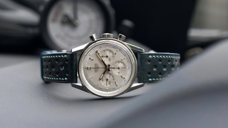 Bracelet Montre Veau Racing Bleu Marine - Heuer Chrono 1964