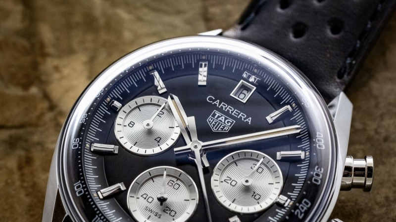 Bracelet Montre Veau Racing Noir Brillant - TAG Heuer Carrera Chrono Glassbox