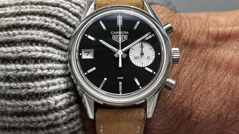Bracelet Montre Veau Nubuck Marron Gold Couture Ecrue - Heuer Carrera Panda
