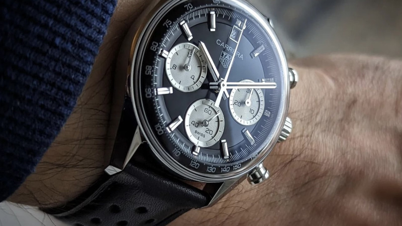 Bracelet Montre Veau Racing Noir Brillant - TAG Heuer Carrera Chrono Glassbox