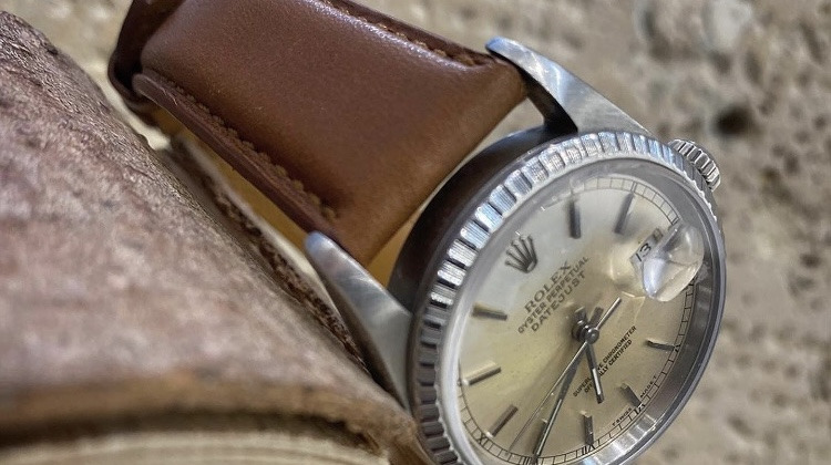 Bracelet Montre Veau Sellier Marron Cognac - Rolex DateJust