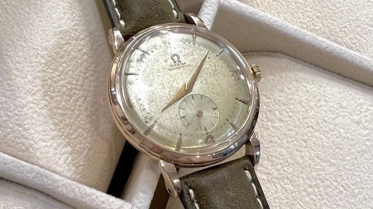 Bracelet Montre Veau Sellier Vert Kaki Ecrue - Omega