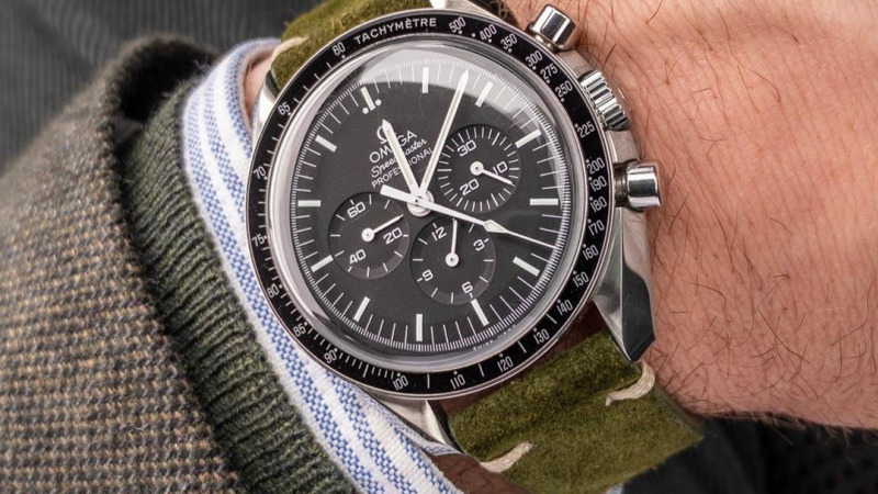 Bracelet Montre Ethnic Veau Nubuck Kaki Ecrue - Omega Speedmaster