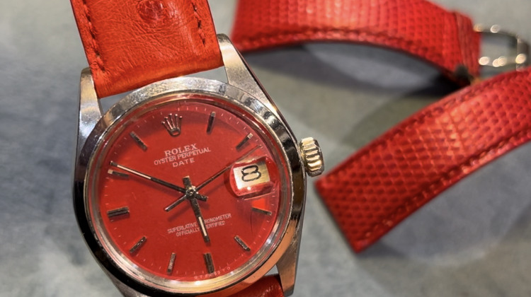 Bracelet Montre Autruche Rouge - Rolex Oyster Perpetual Date