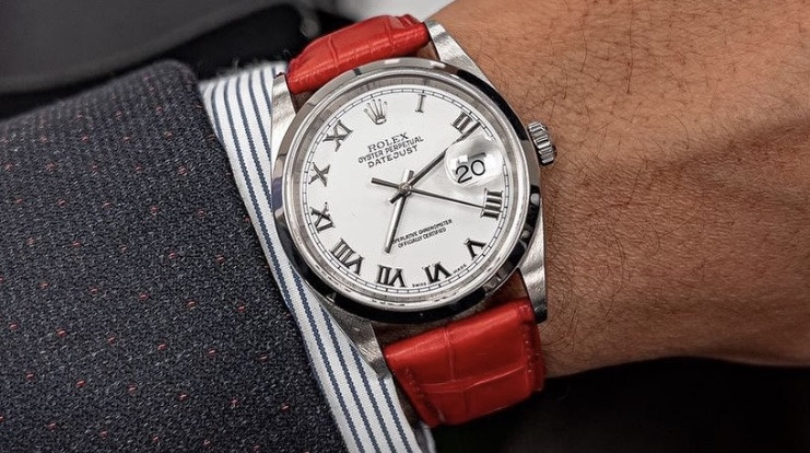 Bracelet Montre Alligator Rouge - Rolex Date Just