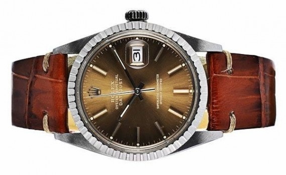 Bracelet sur Montre ROLEX OYSTER PERPETUAL DATEJUST REF 1603 - Bracelet en cuir marron ETHNIC